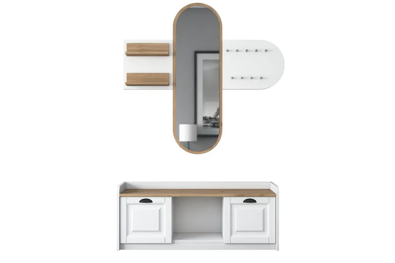 Ronnric eteiskalustesetti valkoinen/ruskea, Hanah Home