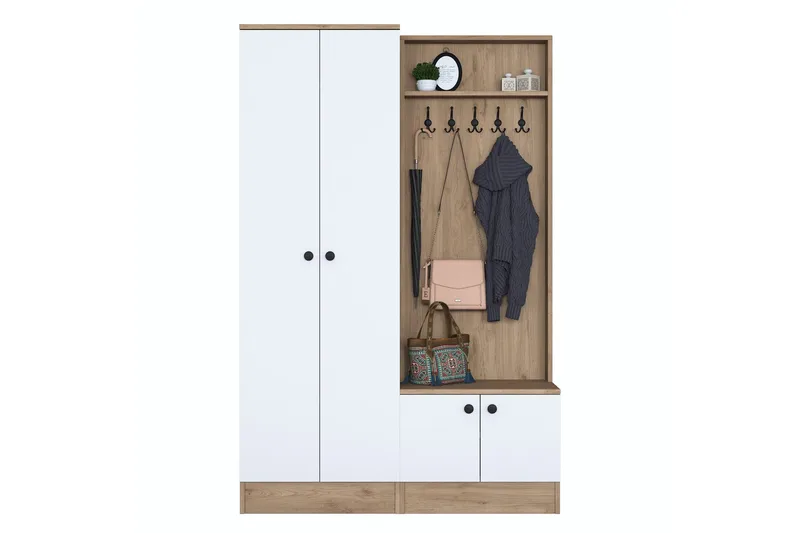 Hooda eteiskalustesetti valkoinen/ruskea - Hanah Home - Huonekalut - Kalustesetit - Eteisen kalustesetit