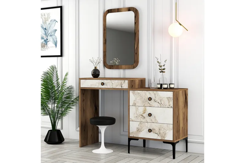 Ameias makuuhuonekalustesarja ruskea/valkoinen - Hanah Home - Huonekalut - Kalustesetit - Makuuhuoneen kalustesetit