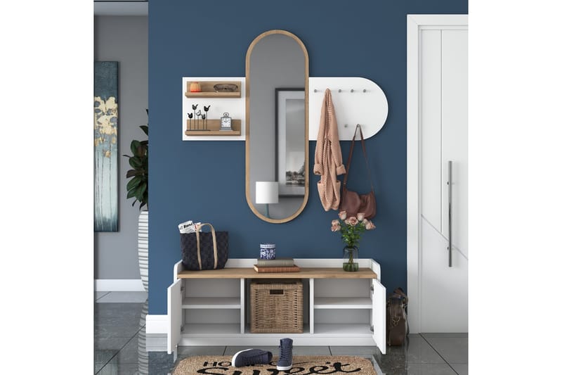 Ronnric eteiskalustesetti valkoinen/ruskea - Hanah Home - Huonekalut - Kalustesetit - Eteisen kalustesetit