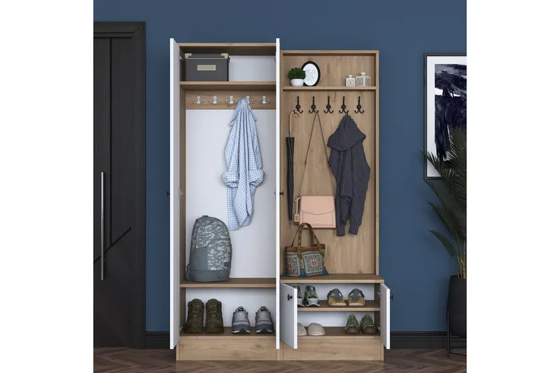 Hooda eteiskalustesetti valkoinen/ruskea - Hanah Home - Huonekalut - Kalustesetit - Eteisen kalustesetit