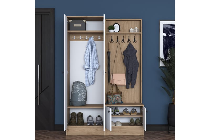 Hooda eteiskalustesetti valkoinen/ruskea - Hanah Home - Huonekalut - Kalustesetit - Eteisen kalustesetit