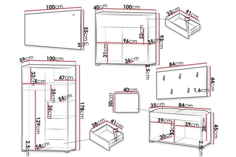 Agawal Eteiskalustepaketti - Huonekalut - Kalustesetit - Eteisen kalustesetit