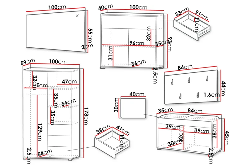 Agawal Eteiskalustepaketti - Huonekalut - Kalustesetit - Eteisen kalustesetit