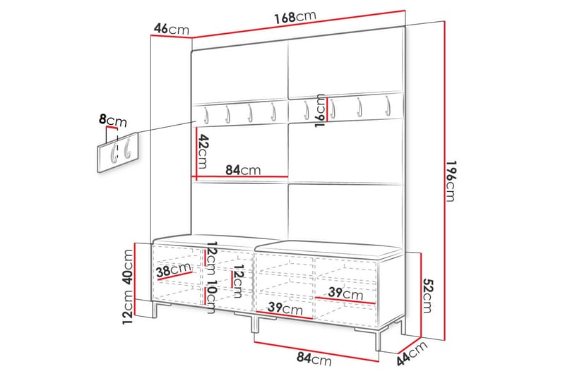 Ahsamin Eteiskalustepaketti - Huonekalut - Kalustesetit - Eteisen kalustesetit