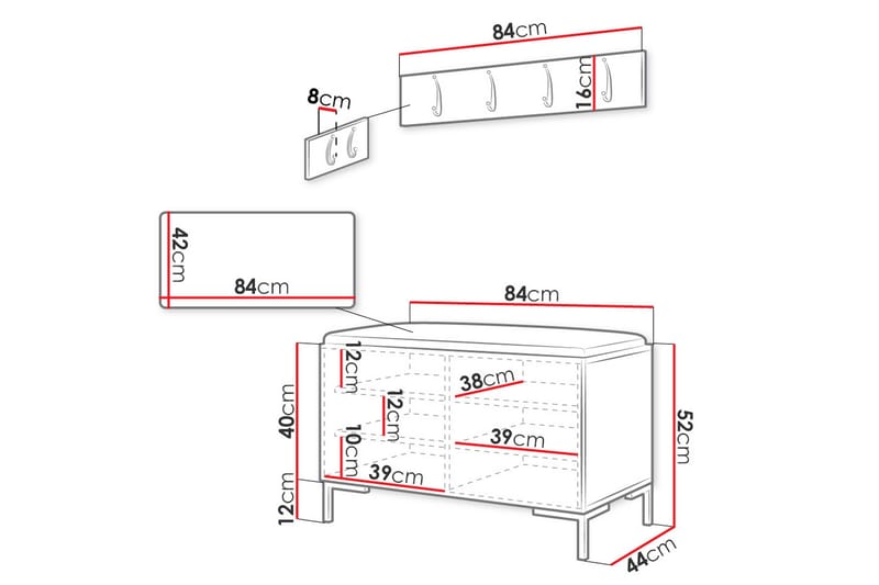 Ahsamin Eteiskalustepaketti - Huonekalut - Kalustesetit - Eteisen kalustesetit
