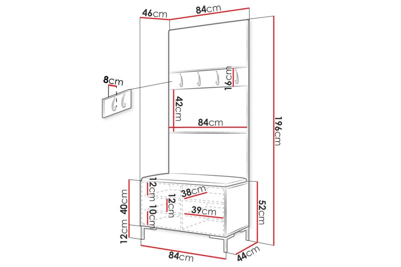 Ahsamin Eteiskalustepaketti - Huonekalut - Kalustesetit - Eteisen kalustesetit