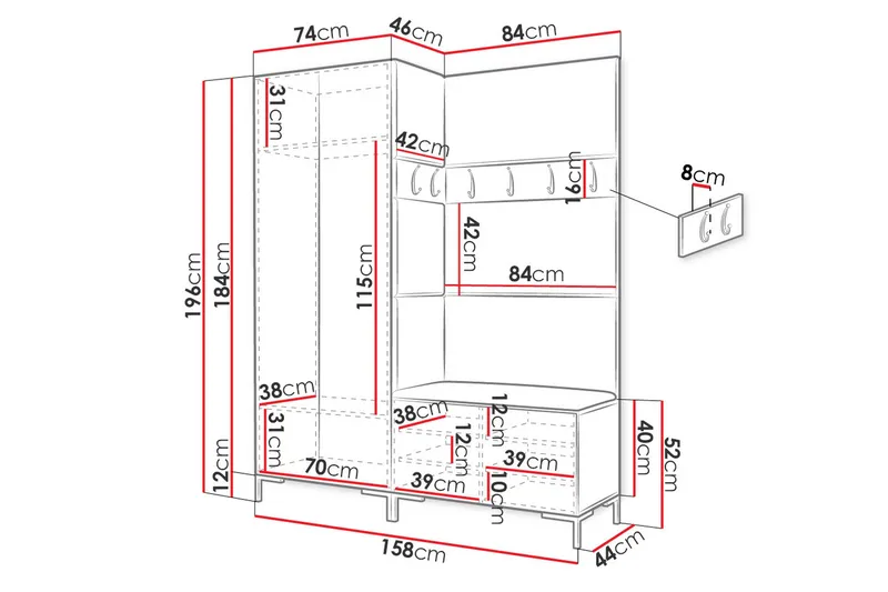 Ahsamin Eteiskalustepaketti - Huonekalut - Kalustesetit - Eteisen kalustesetit