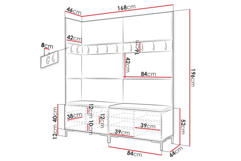 Ahsamin Eteiskalustepaketti - Huonekalut - Kalustesetit - Eteisen kalustesetit