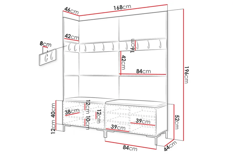 Ahsamin Eteiskalustepaketti - Huonekalut - Kalustesetit - Eteisen kalustesetit