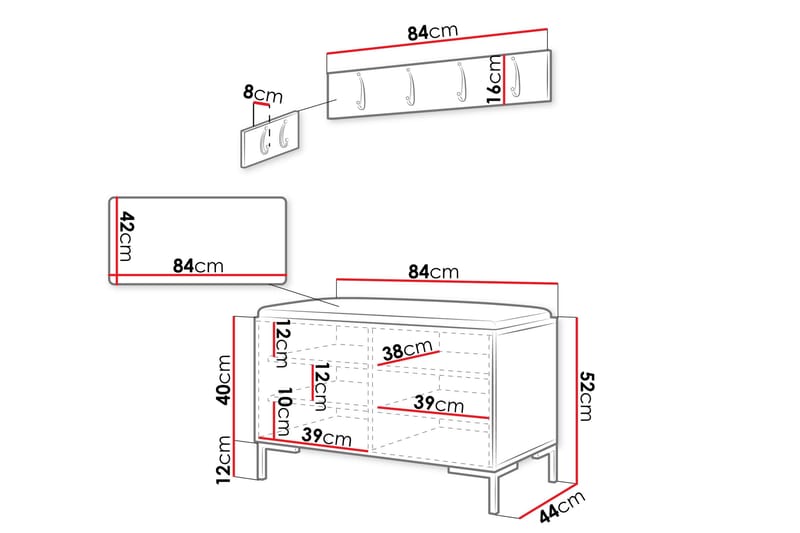 Ahsamin Hall -Huonekalusarja - Beige/Harmaa - Huonekalut - Kalustesetit - Eteisen kalustesetit