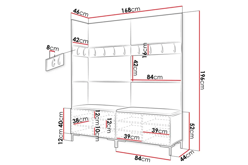 Ahsamin Hall -Huonekalusarja - Musta - Huonekalut - Kalustesetit - Eteisen kalustesetit