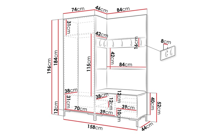 Ahsamin Hall -Huonekalusarja - Oranssi - Huonekalut - Kalustesetit - Eteisen kalustesetit