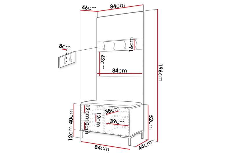 Ahsamin Hall -Huonekalusarja - Ruskea - Huonekalut - Kalustesetit - Eteisen kalustesetit