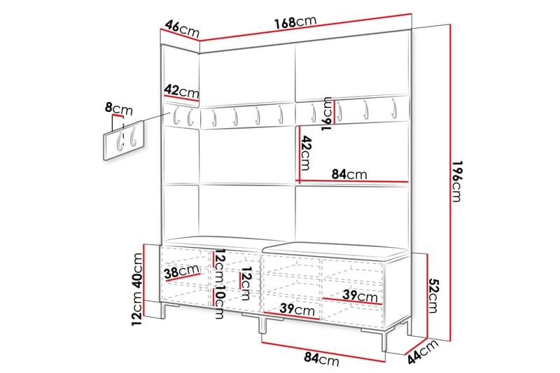Ahsamin Hall -Huonekalusarja - Valkoinen - Huonekalut - Kalustesetit - Eteisen kalustesetit