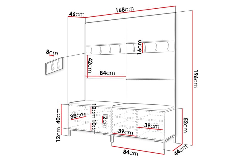 Ahsamin Hall -Huonekalusarja - Valkoinen - Huonekalut - Kalustesetit - Eteisen kalustesetit