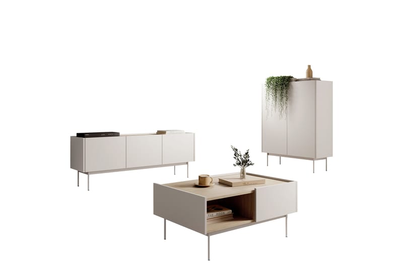 Akansh Huonekalusetti Olohuoneeseen - Beige - Huonekalut - Kalustesetit - Olohuoneen kalustesetit
