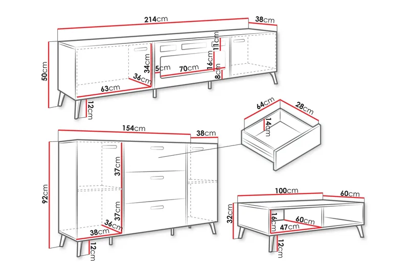Akihiko Huonekalusetti Olohuoneeseen - Cashmere - Huonekalut - Kalustesetit - Olohuoneen kalustesetit