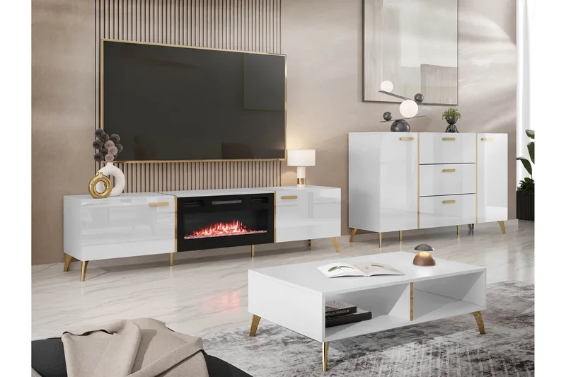 Akihiko Huonekalusetti Olohuoneeseen - Valkoinen - Huonekalut - Kalustesetit - Olohuoneen kalustesetit