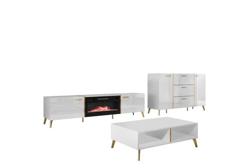 Akihiko Huonekalusetti Olohuoneeseen - Valkoinen - Huonekalut - Kalustesetit - Olohuoneen kalustesetit