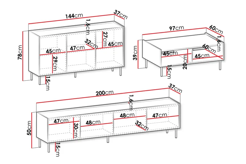 Akihito Huonekalusetti Olohuoneeseen - Ruskea - Huonekalut - Kalustesetit - Olohuoneen kalustesetit