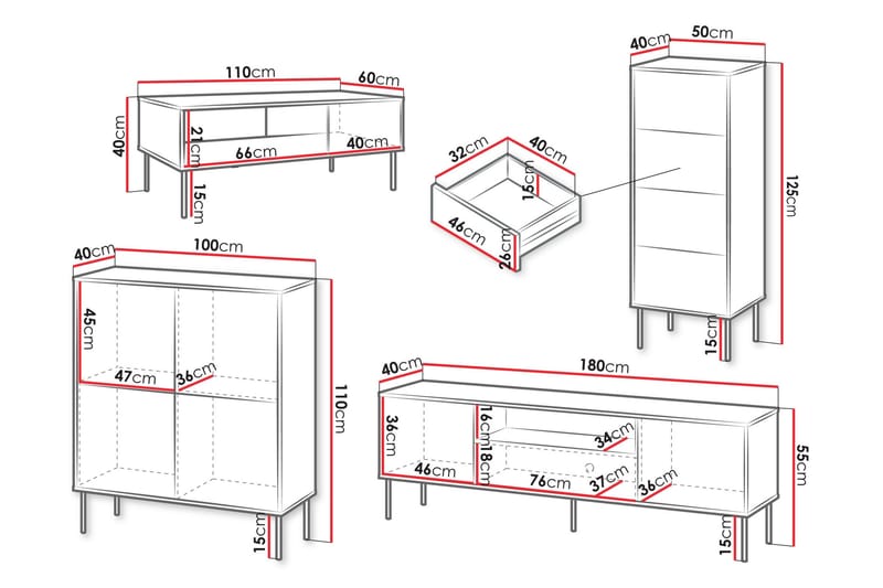 Akiko Huonekalusetti Olohuoneeseen - Vihreä - Huonekalut - Kalustesetit - Olohuoneen kalustesetit