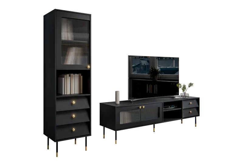 Akilesh Huonekalusetti Olohuoneeseen - Musta - Huonekalut - Kalustesetit - Olohuoneen kalustesetit