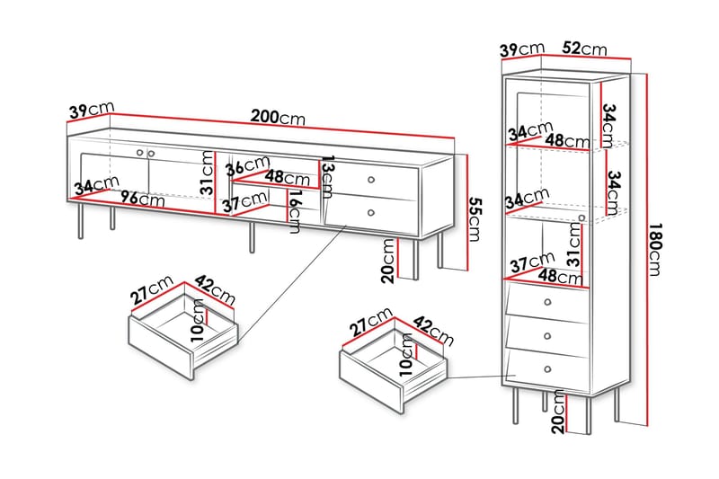 Akilesh Huonekalusetti Olohuoneeseen - Valkoinen - Huonekalut - Kalustesetit - Olohuoneen kalustesetit
