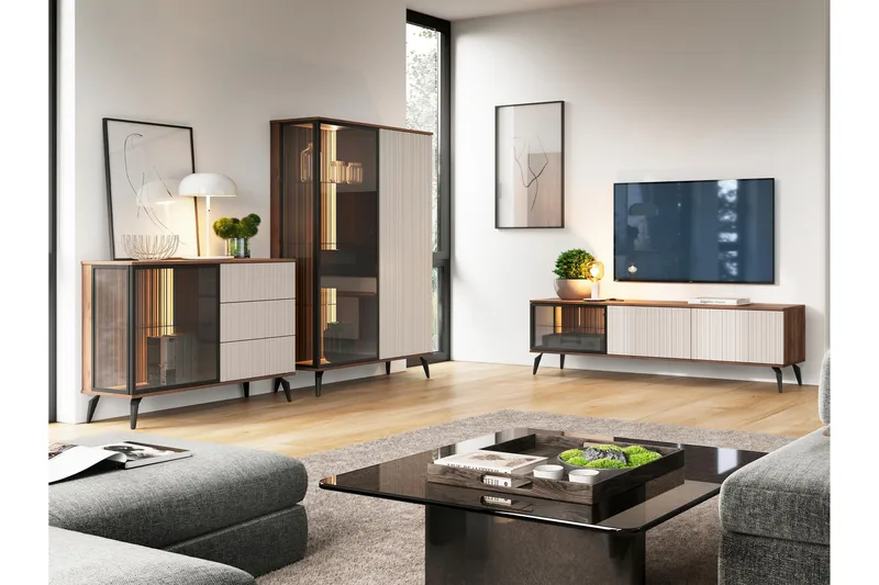 Akinari Huonekalusetti Olohuoneeseen - Luonnonväri / Beige - Huonekalut - Kalustesetit - Olohuoneen kalustesetit