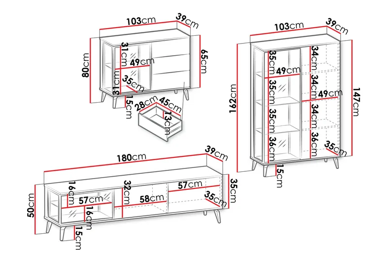 Akinari Huonekalusetti Olohuoneeseen - Luonnonväri / Beige - Huonekalut - Kalustesetit - Olohuoneen kalustesetit