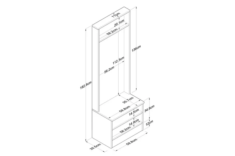 Alvric Eteiskalustesetti - Pähkinä/Valkoinen - Huonekalut - Kalustesetit - Eteisen kalustesetit