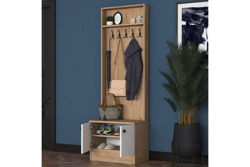 Alvric Eteiskalustesetti - Pähkinä/Valkoinen - Huonekalut - Kalustesetit - Eteisen kalustesetit