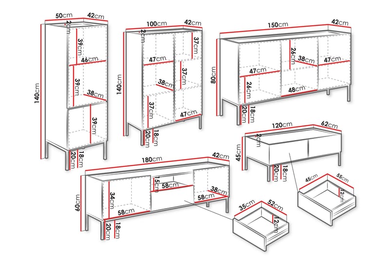 Amelus Huonekalusetti Olohuoneeseen - Ruskea - Huonekalut - Kalustesetit - Olohuoneen kalustesetit