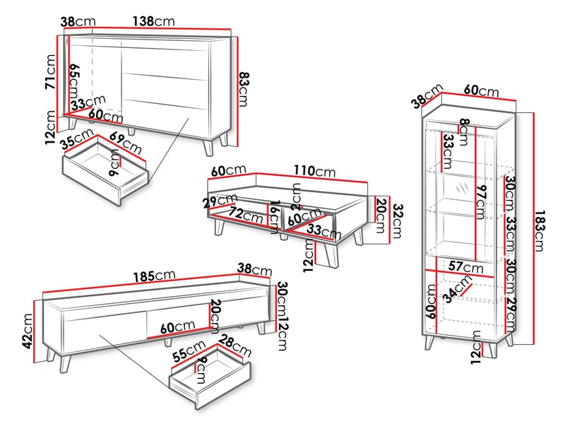 Amshyttan Olohuoneen kalustepaketti - Ruskea/Musta - Huonekalut - Kalustesetit - Olohuoneen kalustesetit