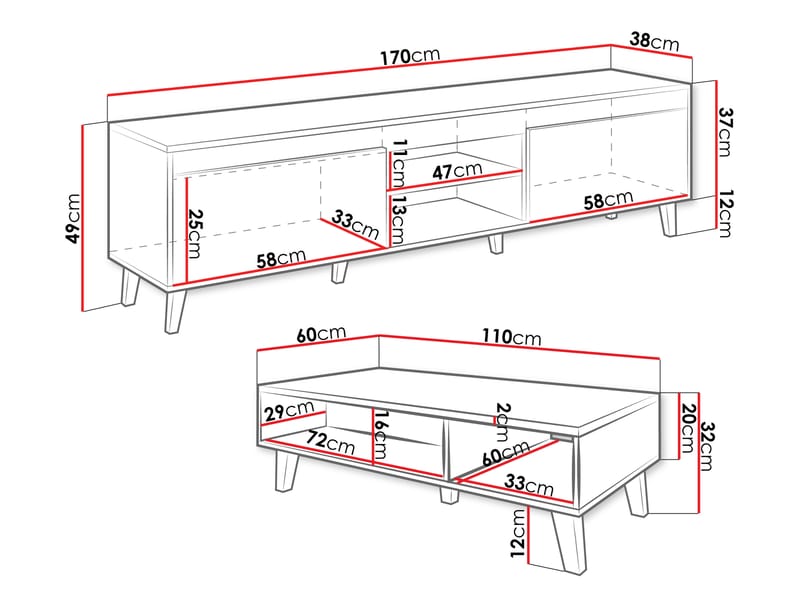 Amshyttan Olohuoneen kalustepaketti - Ruskea/Musta - Huonekalut - Kalustesetit - Olohuoneen kalustesetit