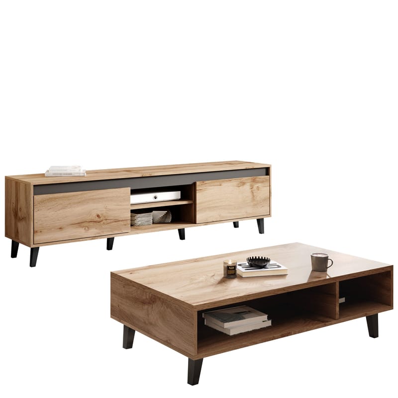 Amshyttan Olohuoneen kalustepaketti - Ruskea/Musta - Huonekalut - Kalustesetit - Olohuoneen kalustesetit