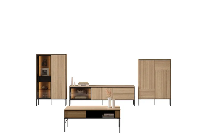 Basici-Huonekalusetti Olohuoneeseen, Valkoinen/Musta