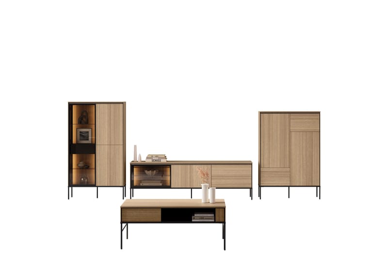 Basici-Huonekalusetti Olohuoneeseen, Valkoinen/Musta