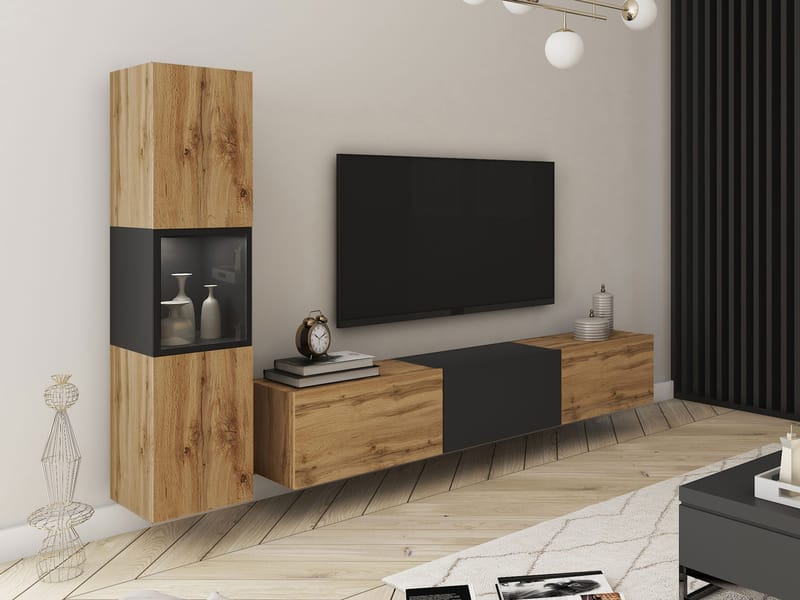 Bergfelde TV-yksikkö 2 osaa Valaistuksella - Huonekalut - Kalustesetit - Olohuoneen kalustesetit