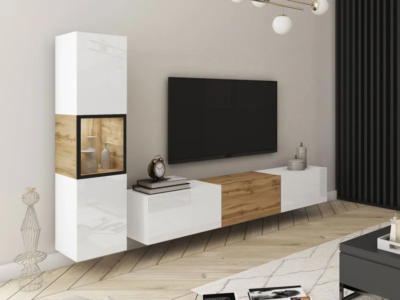 Bergfelde TV-yksikkö 2 osaa Valaistuksella - Huonekalut - Kalustesetit - Olohuoneen kalustesetit