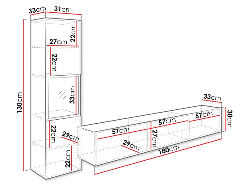 Bergfelde TV-yksikkö 2 osaa Valaistuksella - Huonekalut - Kalustesetit - Olohuoneen kalustesetit