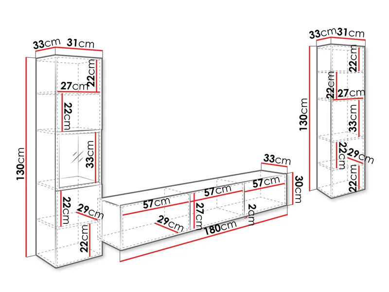 Bergfelde TV-yksikkö 3 osaa - Huonekalut - Kalustesetit - Olohuoneen kalustesetit