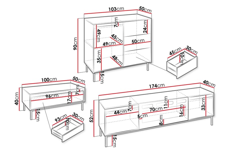 Bjurholm Kalustesarja Olohuoneeseen - Musta - Huonekalut - Kalustesetit - Olohuoneen kalustesetit
