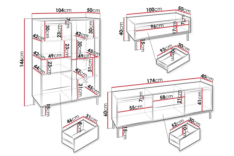 Bjurholm Kalustesarja Olohuoneeseen - Valkoinen - Huonekalut - Kalustesetit - Olohuoneen kalustesetit