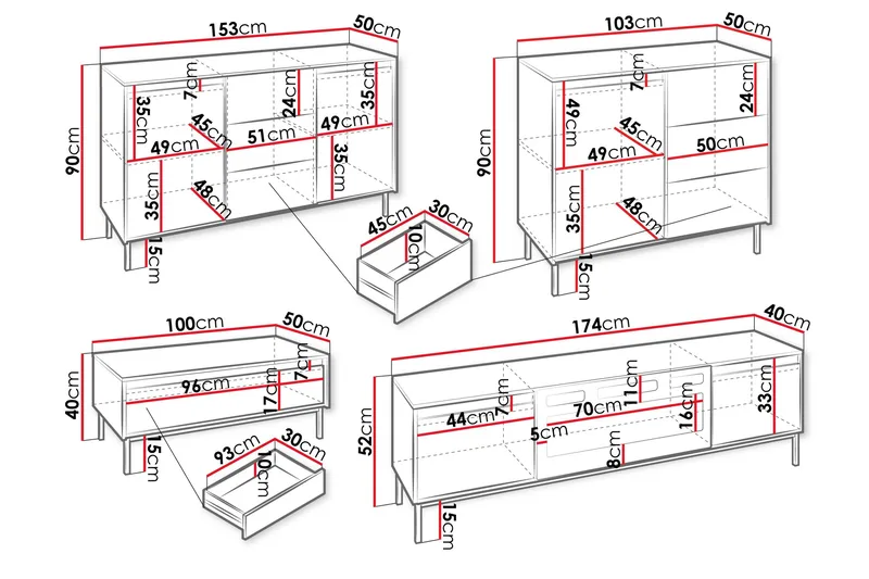 Bjurholm Kalustesarja Olohuoneeseen - Valkoinen - Huonekalut - Kalustesetit - Olohuoneen kalustesetit