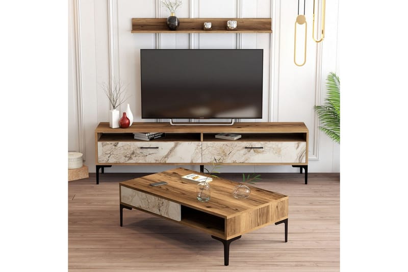 Brutorp Kalustesetti Olohuoneeseen - Pähkinä/Valkoinen - Huonekalut - Kalustesetit - Olohuoneen kalustesetit