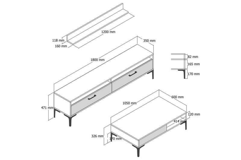 Brutorp Kalustesetti Olohuoneeseen - Pähkinä/Valkoinen - Huonekalut - Kalustesetit - Olohuoneen kalustesetit