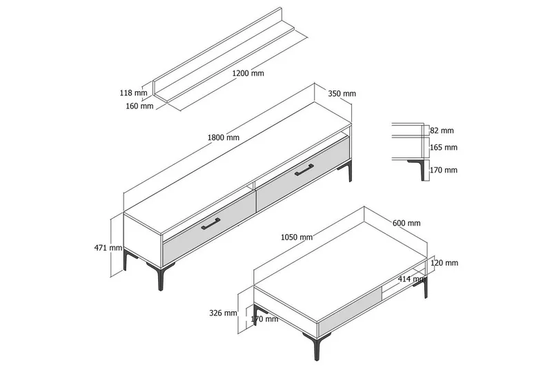 Brutorp Kalustesetti Olohuoneeseen - Pähkinä/Valkoinen - Huonekalut - Kalustesetit - Olohuoneen kalustesetit