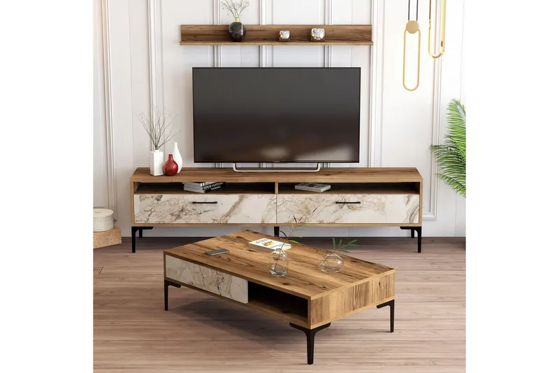 Brutorp Kalustesetti Olohuoneeseen - Pähkinä/Valkoinen - Huonekalut - Kalustesetit - Olohuoneen kalustesetit