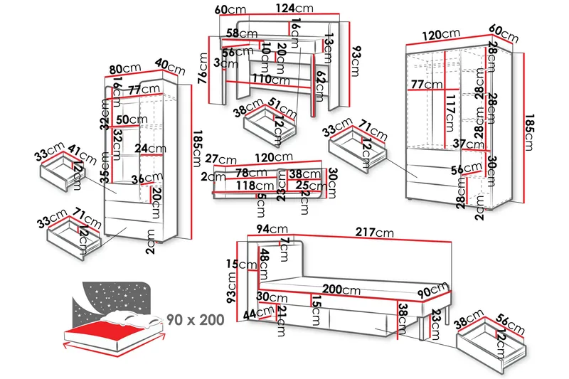 Buhan Huonekalusetti Makuuhuoneeseen - Beige / Ruskea - Huonekalut - Kalustesetit - Makuuhuoneen kalustesetit